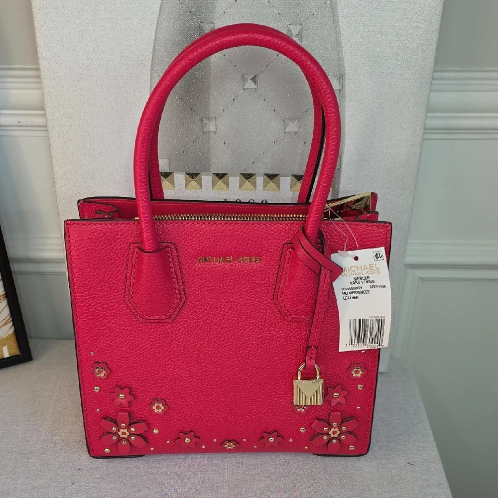 Michael Kors Floral Applique Leather Satchel Bag